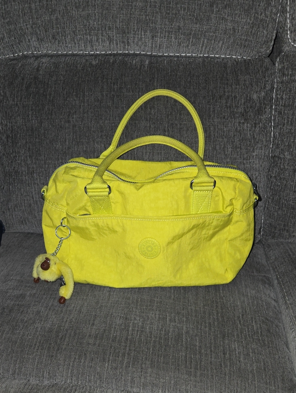 Kipling Yellow Satchel with Monkey Keychain